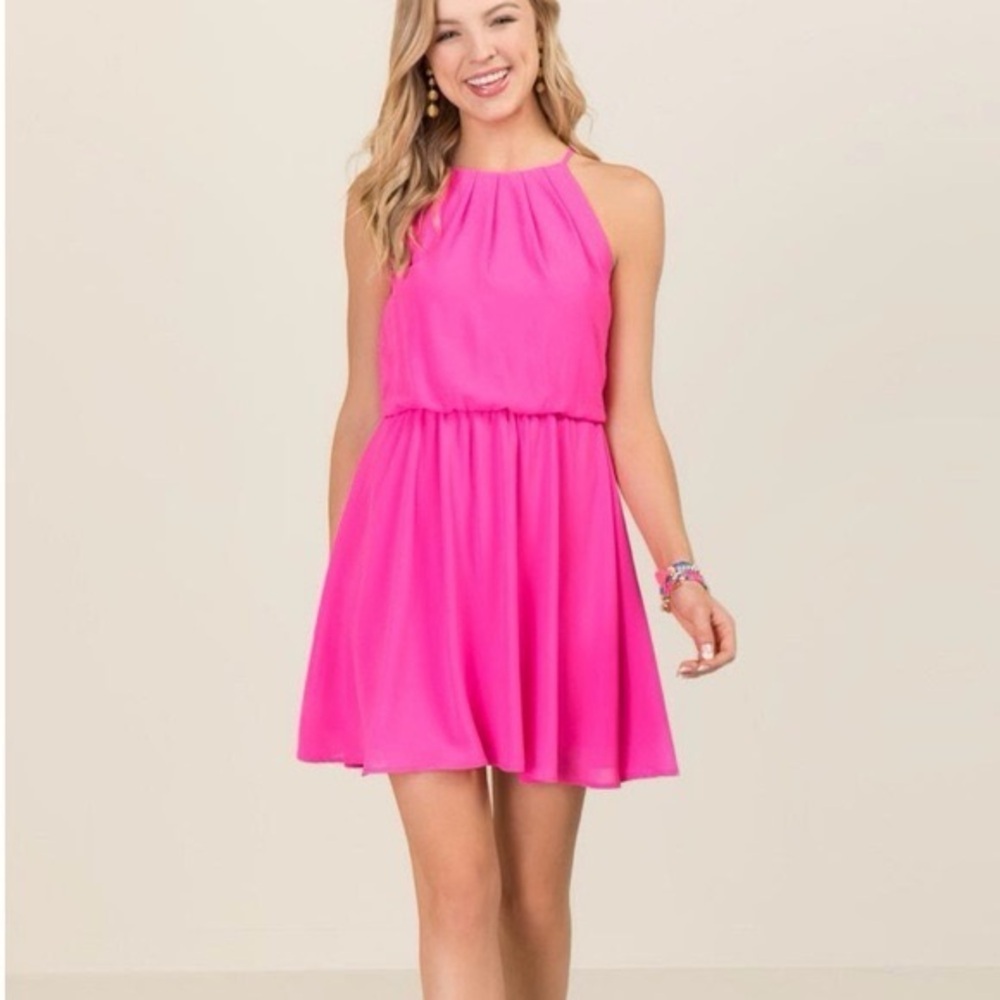 Dina Be Hot Pink Flowy Dress | Halter Neck | Lightweight | XS